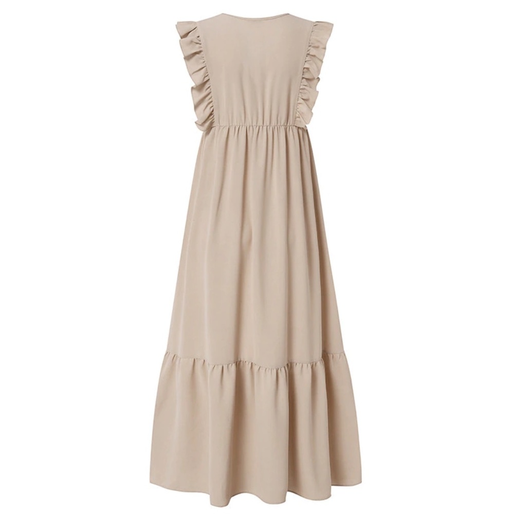 Boho V neck Ruffle Sleeve Solid Maxi Dress - Picture 8 of 10